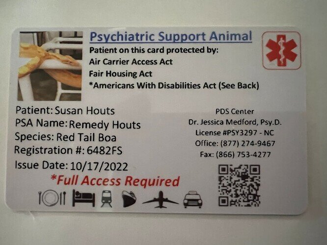 Remedy's Emotional Support Animal Card