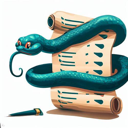 An AI created image of a cute cartoon snake wrapped around a checklist