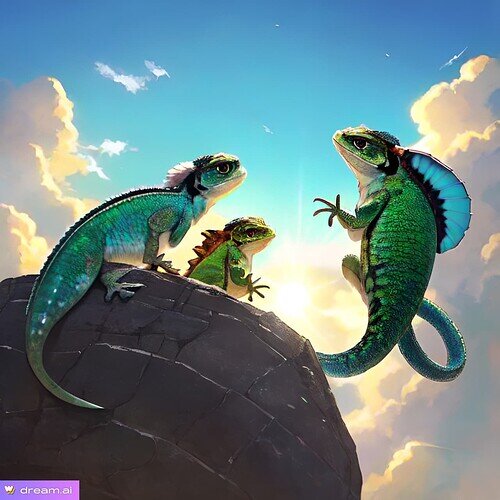 Ai created image - Triple threat match between lizards. One is mid air and about to karate kid one of the others. This is taking place on the death star.